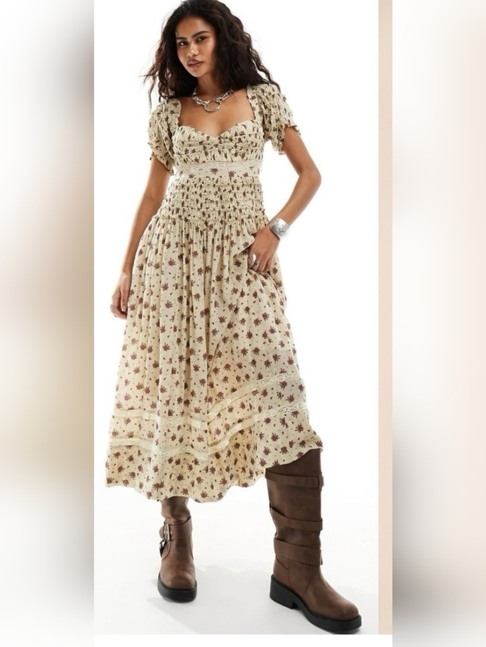 Free People Cream Floral Midi Dress